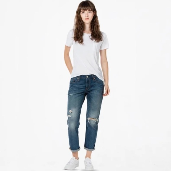 LEVIS 501 CT Distressed Medium Wash Boyfriend Fit Jeans - Picture 1 of 11